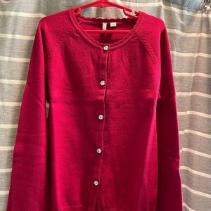 Ivy and Moon red cardigan with rhinestone buttons